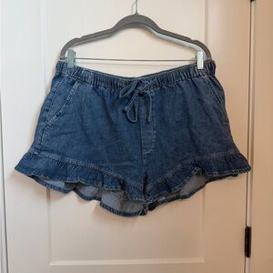American Eagle Outfitters Blue Ruffle Hem Jean Shorts